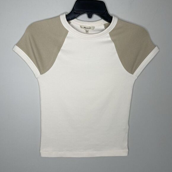 MADEWELL Baby Tee Women XXS Antique Cream NEW Raglan Sleeve Shrunken Fit NP844 - Picture 3 of 14